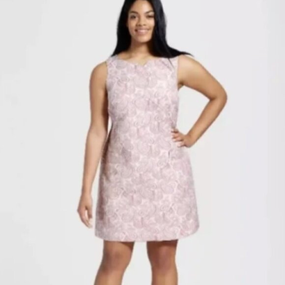 Victoria Beckham X Target Blush Paisley Jacquard Print Shift Dress Sz 1X - Picture 1 of 6
